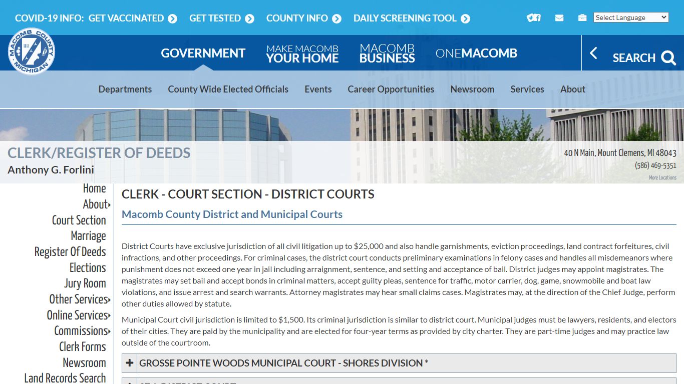 Clerk - Court Section - District Courts | Macomb County